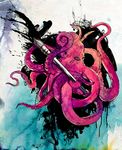  art design ink mathiole menacing octopus paintbrush tentacles watercolour 