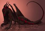  back black body_markings claws dragon female hair horns long_hair lying markings nude on_side red sara_palmer scalie solo tail wings 