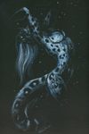  2010 black_background breasts dancing dark feline female hair heather_bruton leopard nipples nude outside restricted_palette snow snow_leopard solo spots standing tail whiskers 