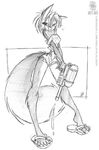  :p daisy_dukes female flip_flops greyscale jollyjack looking_at_viewer monochrome off_shoulder on_toes open_fly pencils rodent scarlet sequential_art sketch skimpy solo squirrel water_gun 