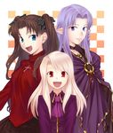  :d caster fate/stay_night fate_(series) illyasviel_von_einzbern multiple_girls nekotawawa open_mouth pointy_ears smile toosaka_rin 