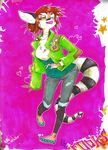  brown_hair button female hair jacket jeans legwear lemur long_hair mammal primate stripes tights tomhoshino 