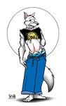  canine chris_goodwin eyewear fur glasses jeans looking_at_viewer male mammal necklace smile solo thong white white_fur wolf 