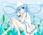  blue_eyes blue_hair dress hat ikamusume juujiro_eru long_hair shinryaku!_ikamusume solo tentacle_hair 