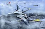  ace_combat_zero aerial_battle afterburner aircraft airplane b-52_stratofortress battle bomber cipher_(ace_combat) damaged dogfight explosion f-15_eagle fighter_jet fire firing flying highres jet larry_foulke military military_vehicle missile mountain no_humans signature snow thompson war 