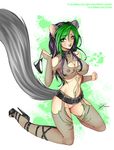  belt blush breasts chinchilla chinchilla_girl collar emerald emerald_(yuureikun) eyeliner female fishnet green_eyes green_hair hair high_heels lips lipstick mammal mouse_ears nipple_piercing nipples panties piercing plain_background purple_hair pussy rodent solo thong underwear white_background yuureikun 