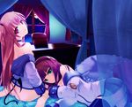  angel_beats! bare_shoulders bed black_legwear blush bottomless breasts green_eyes hairband long_hair looking_back lying medium_breasts multiple_girls natsumi night night_sky on_side open_mouth pillow pink_eyes pink_hair purple_hair school_uniform sitting sky thighhighs two_side_up undressing window yui_(angel_beats!) yuri_(angel_beats!) 
