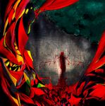  abstract faux_traditional_media flandre_scarlet forest from_behind lake nature savan silhouette solo standing touhou wings 