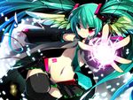  aqua_eyes aqua_hair detached_sleeves hatsune_miku head_wings heterochromia kaisanbutsu long_hair navel necktie open_clothes open_shirt red_eyes shirt skirt solo thighhighs twintails very_long_hair vocaloid 