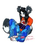  black_hair clothing female hair hate_art heterochromia holly_massey lemur long_hair necklace pants solo tail tomboy zeriara_(character) 