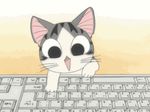  animated cat chi chi&#039;s_sweet_home chi's_sweet_home computer cute feline gif gradient_background humor keyboard keyboard_(computer) lol loop lulz mammal open_mouth orange_background plain_background solo typing unknown_artist whiskers 