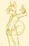  bracelet bulge canine jewelry male navel necklace short_shorts sketch sneakerfox solo tail topless yellow_and_white 