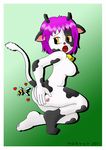  &hearts; &lt;3 anthro arthropod bee bee_sting bell bovine breasts butt cattle collar cow female hair horn horns insect looking_back looking_over_shoulder mammal nipples nude open_mouth pain purple_hair raised_tail red_nose short_hair spots sting tail unknown_artist yellow_eyes 