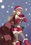  bad_id bad_pixiv_id black_legwear boots christmas gradient_hair hat highres hijiri_byakuren long_hair moss_(sphere211) multicolored_hair open_mouth sack santa_boots santa_costume santa_hat short_hair snow solo thighhighs touhou yellow_eyes 