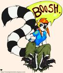  female freckles grey_eyes hair holly_massey lemur long_hair looking_at_viewer orange_hair pants plain_background shirt solo tail tomboy white_background zeriara_(character) 