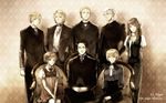  axis_powers_hetalia england_(hetalia) european_center france_(hetalia) genderswap germany_(hetalia) glasses green_eyes hungary_(hetalia) liechtenstein_(hetalia) monochrome prussia_(hetalia) smile switzerland_(hetalia) united_kingdom_(hetalia) 