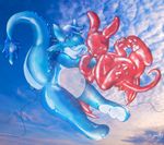  balloon dragon eyes_closed hi_res hindpaw licking navel paws red_eyes sky stormdragonblue tongue wings 