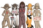  :3 alaric_(twokinds) basitin black blush breasts brown chest_tuft covering_self crossgender female group kathrin_(twokinds) keidran keith_(twokinds) kiriban male mike_(twokinds) natani_(twokinds) naturally_censored nude orange paint standing tom_fischbach twokinds white white_background 