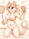  2010 badminton breasts canine female fox nude pubic_tuft shuttlecock sketch solo water wet xianjaguar 