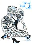 auradeva breasts clothed clothing feline female high_heels leopard mammal one-piece_swimsuit one_piece_swimsuit plain_background skimpy solo swimsuit white_background 