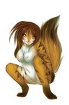  big_breasts blush breasts brown_eyes brown_hair chest_tuft female fluffy glass hair huge_tail long_brown_hair long_hair navel nipples pomander pussy solo stripes tail 