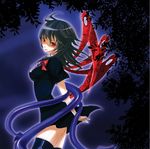  asymmetrical_wings black_hair black_legwear dress hireg houjuu_nue red_eyes short_hair solo thighhighs touhou wings zettai_ryouiki 