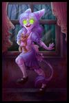  blood clothed clothing dolphy dolphydolphiana dress female fur glowing glowing_eyes green_eyes hair lati_lombax little_sister lombax plushie purple_fur purple_hair ratchet_and_clank solo tail_tuft teddy_bear tuft video_games 