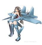  blue_eyes brown_hair long_hair mecha_musume military nano original personification propeller simple_background sm-27_machete solo sword weapon 