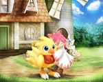  bird chocobo chocobo_dungeon female feral final_fantasy final_fantasy_fables flower hair house human mammal pemyu pink_hair shirma video_games windmill window 