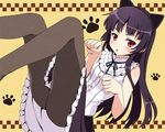  animal_ears bare_shoulders black_hair black_legwear cat_ears gokou_ruri hairband long_hair mole mole_under_eye open_mouth ore_no_imouto_ga_konna_ni_kawaii_wake_ga_nai pantyhose paw_pose red_eyes skirt solo sweat yamasan 