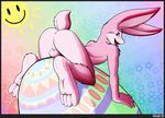  anus balls butt easter egg lagomorph male paws pink pink_eyes rabbit shiuk solo sun tail 