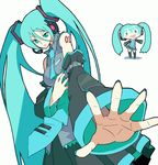  aqua_eyes aqua_hair chibi detached_sleeves fingernails foreshortening hands hatsune_miku long_hair oso_(toolate) thighhighs twintails vocaloid 