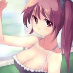  breasts cleavage large_breasts looking_at_viewer original red_eyes red_hair saiste side_ponytail solo 
