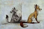  2010 canine culpeofox digitigrade eyes_closed feral fox hug i_love_my_shadow looking_back male shadow sitting tail whiskers yellow_eyes 