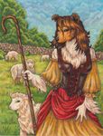  anthro border_collie canine corset crook dog dress female feral grass sheep shepherd solo stephanie_lynn 