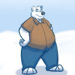  black_nose blue_eyes clothed clothing fat male mammal overweight polar_bear roderick_raccoon solo 