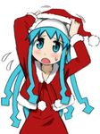  anbe_masahiro blue_eyes blue_hair christmas colorized hat ikamusume santa_costume santa_hat shinryaku!_ikamusume solo tentacle_hair 
