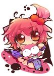  biting chibi fish gyopi kingyo_chuuihou! pink_hair short_hair side_ponytail solo usoneko very_short_hair wapiko 