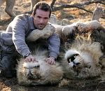  dances_with_lions eyes_closed fangs feline feral human kneeling lions on_back open_mouth outside photo real scritches smile 