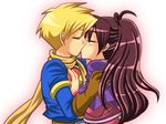  1girl bad_id bad_pixiv_id blonde_hair brown_hair closed_eyes couple golden_sun gomabee hetero husband_and_wife jasmine_(golden_sun) kiss robin_(golden_sun) scarf 