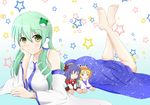  arm_support barefoot character_doll feet highres kochiya_hizuki kochiya_sanae lying moriya_suwako multiple_girls on_stomach touhou yasaka_kanako 