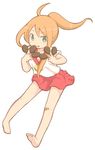  bad_id bad_pixiv_id bandaid bandaid_on_knee barefoot feet food full_body green_eyes hair_up ice_cream idu_michito midair orange_hair original school_uniform serafuku simple_background solo white_background 