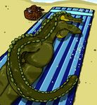  alligator beach breasts female nude on_front reptile scalie seaside side_boob solo tail towel unknown_artist 