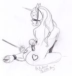  black_and_white bound branding equine female harness hooves horse lightstep monochrome nude sitting solo unicorn 