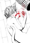  blood cage catboy claws ear_piercing earring ears feather male monochrome nude piercing tail tasteful_nudity unknown_artist vore 
