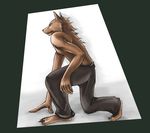  brown_fur canine claws clothed clothing dog fur half-dressed looking_away male mammal simple_background sky_(artist) solo topless 