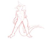 breasts dragon female hiddenpaw_(artist) nude reptile scalie sketch solo standing tongue 