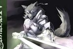  armor canine cropped eye_scar grey male pov scar solo sword text unknown_artist weapon wolf 