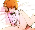  alternate_costume anal bad_id bad_pixiv_id blush bow bowtie brief_(psg) freckles headphones male_focus masturbation nishisaki orange_hair panty_&amp;_stocking_with_garterbelt penis solo tears 