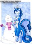  blue breasts chinese_dragon dragon female horns kacey nude scalie scarf smile snow snowman solo 